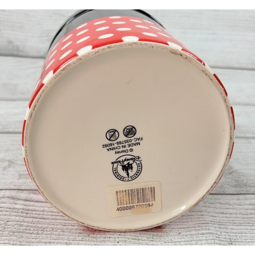 Disney Minnie Mouse Ceramic Cookie Jar Canister Red White Polka Dots Black 7” - Picture 3 of 5
